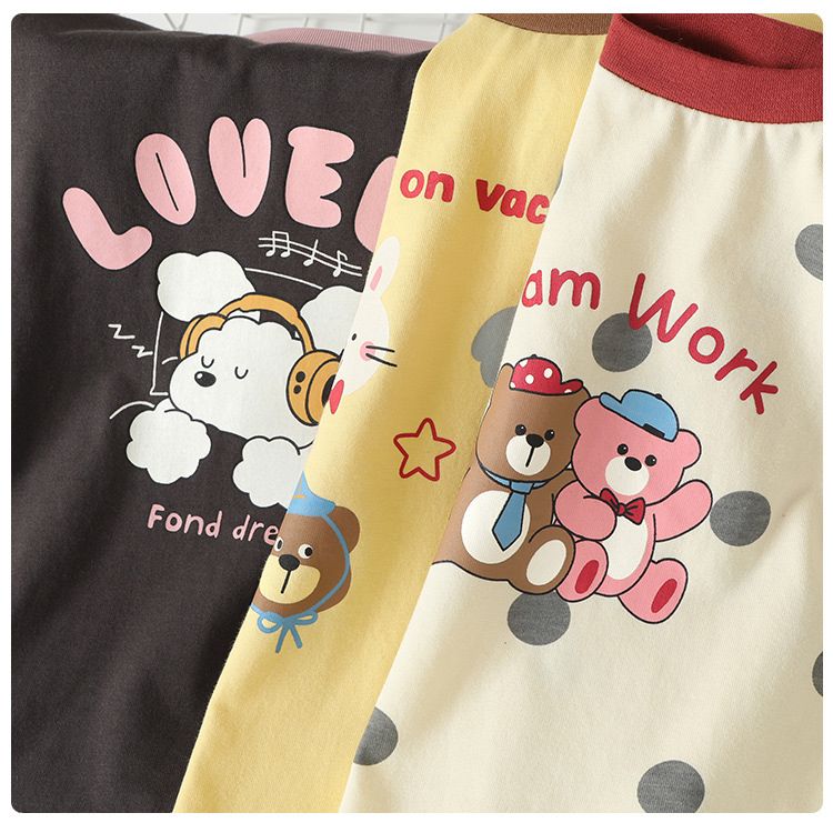 Girls' Spring and Autumn Cute Pattern Long-Sleeve Cotton T-Shirt Comfortable and Casual, Soft Cartoon Fruit Print