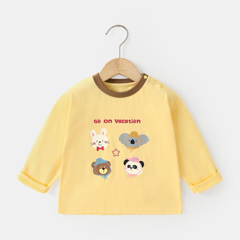 Girls' Spring and Autumn Cute Pattern Long-Sleeve Cotton T-Shirt Comfortable and Casual, Soft Cartoon Fruit Print