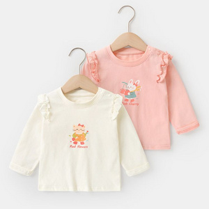 New fall/winter girls' long-sleeve T-shirt with cute cartoon prints, soft, comfortable, and versatile, perfect as an everyday