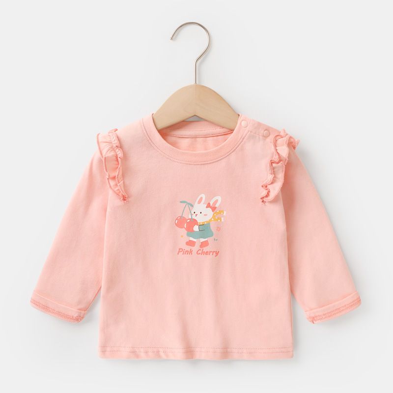 New fall/winter girls' long-sleeve T-shirt with cute cartoon prints, soft, comfortable, and versatile, perfect as an everyday