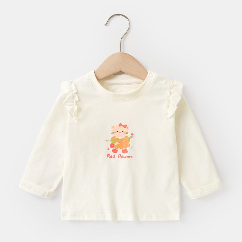 New fall/winter girls' long-sleeve T-shirt with cute cartoon prints, soft, comfortable, and versatile, perfect as an everyday