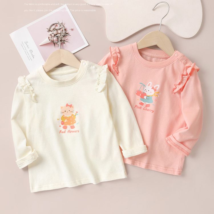 New fall/winter girls' long-sleeve T-shirt with cute cartoon prints, soft, comfortable, and versatile, perfect as an everyday