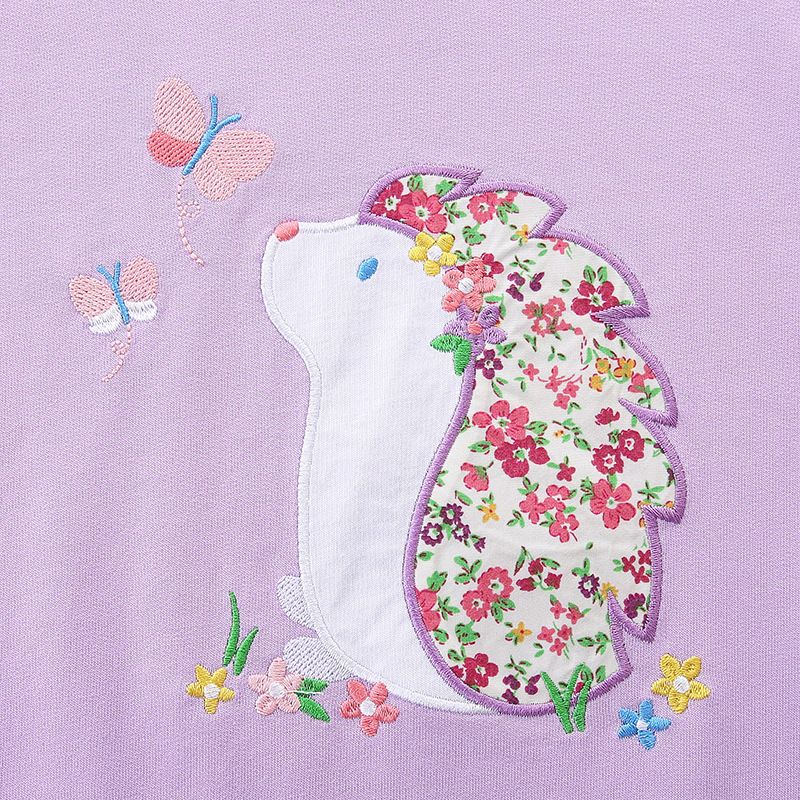 New Fall/Winter Girls' Embroidered Hedgehog Long-Sleeve T-Shirt, Soft Cotton, Fashionable and Cute, Children's Layering Shirt