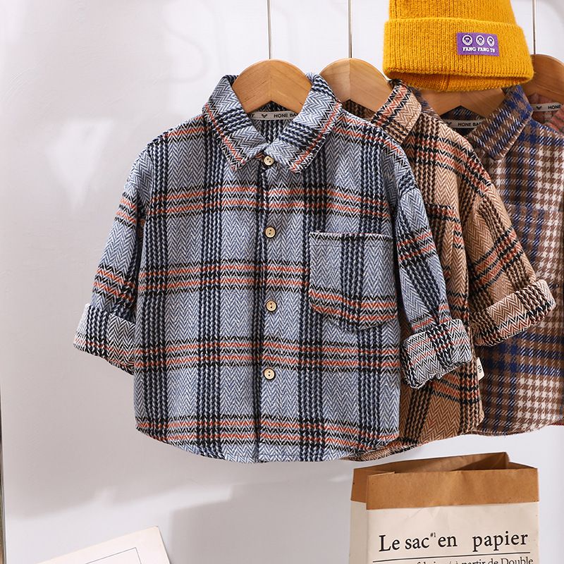 Unisex Fall/Winter Plaid Button-Down Shirt, Casual Loose Fit, Warm and Stylish Outerwear for Kids