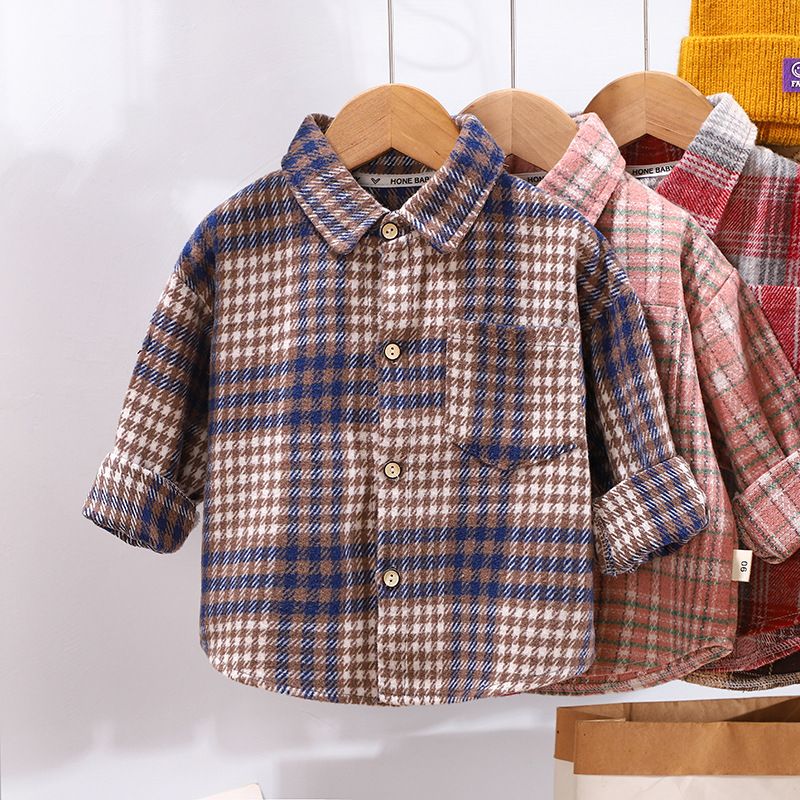 Unisex Fall/Winter Plaid Button-Down Shirt, Casual Loose Fit, Warm and Stylish Outerwear for Kids