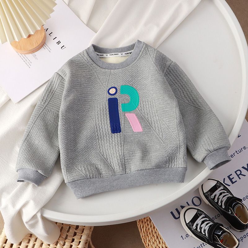 Unisex Fleece-Lined Sweatshirt - Warm Embroidered Pullover for Kids, Perfect for Fall and Winter