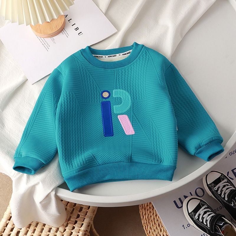 Unisex Fleece-Lined Sweatshirt - Warm Embroidered Pullover for Kids, Perfect for Fall and Winter