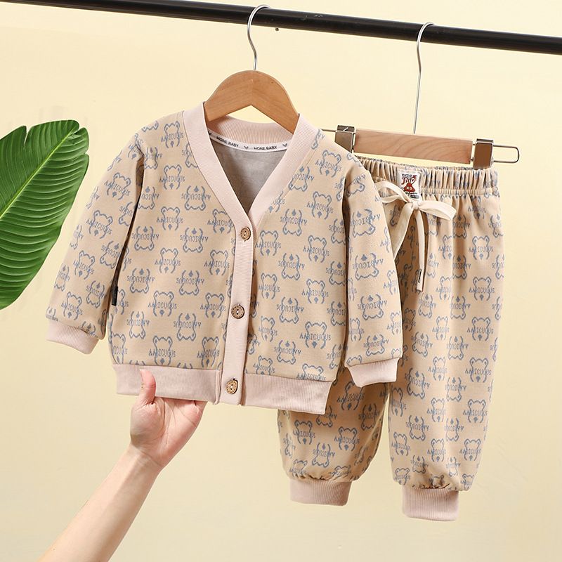 Unisex Baby and Toddler Comfortable Cardigan Set Soft Long Sleeve Top and Pants Cute Printed Design, Perfect for Fall and Winter