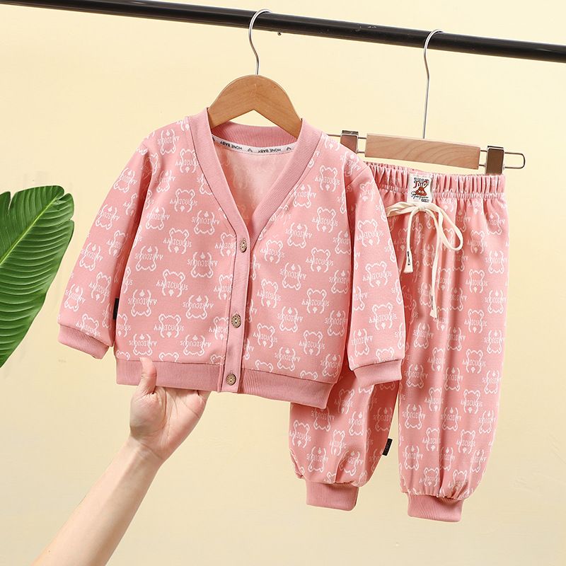 Unisex Baby and Toddler Comfortable Cardigan Set Soft Long Sleeve Top and Pants Cute Printed Design, Perfect for Fall and Winter