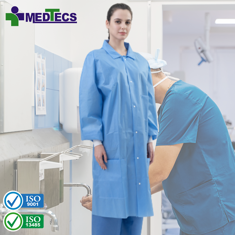 High Quality Hospital Work Blue Coat Chemistry Disposable Lab Coats Medical