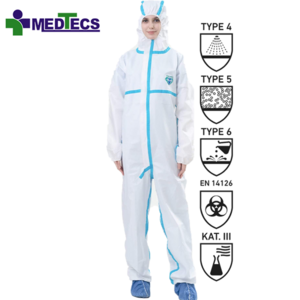 White Coveralls Medical PPE 63gsm Disposable Coverall Type 4 5 6 EN14126 Protective Clothing