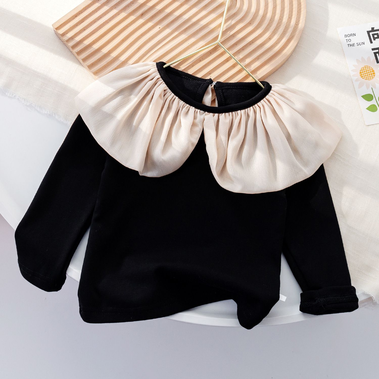 Girls' Long-Sleeve Top with Ruffle Collar - Elegant Fall and Winter Shirt, Soft Cotton Blouse for Toddler and Little Girls