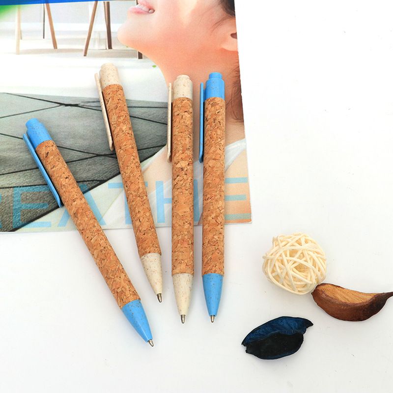 Ecological Straw Material Eco Friendly Wood Press Ins Style Customized Cork Gel Pen With Logo