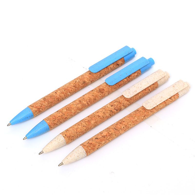 Ecological Straw Material Eco Friendly Wood Press Ins Style Customized Cork Gel Pen With Logo