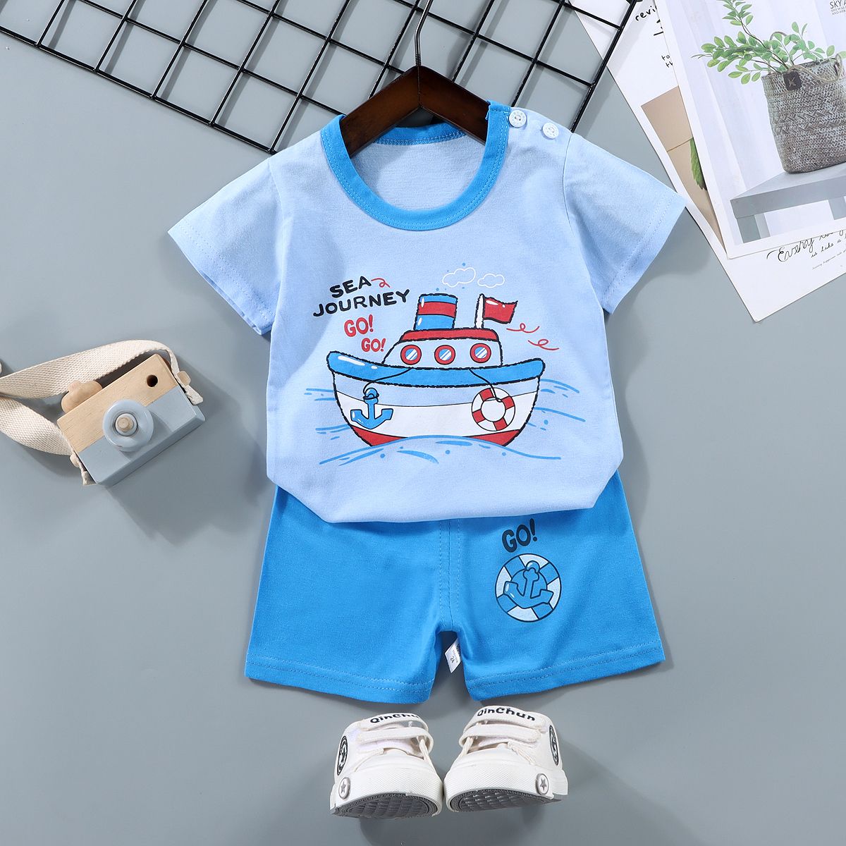 Boy's Summer Casual Clothing Set 100% Cotton Solid Fabric High Quality Kids Wear Newborns 9-Year-Olds Printed Logo Going Suit