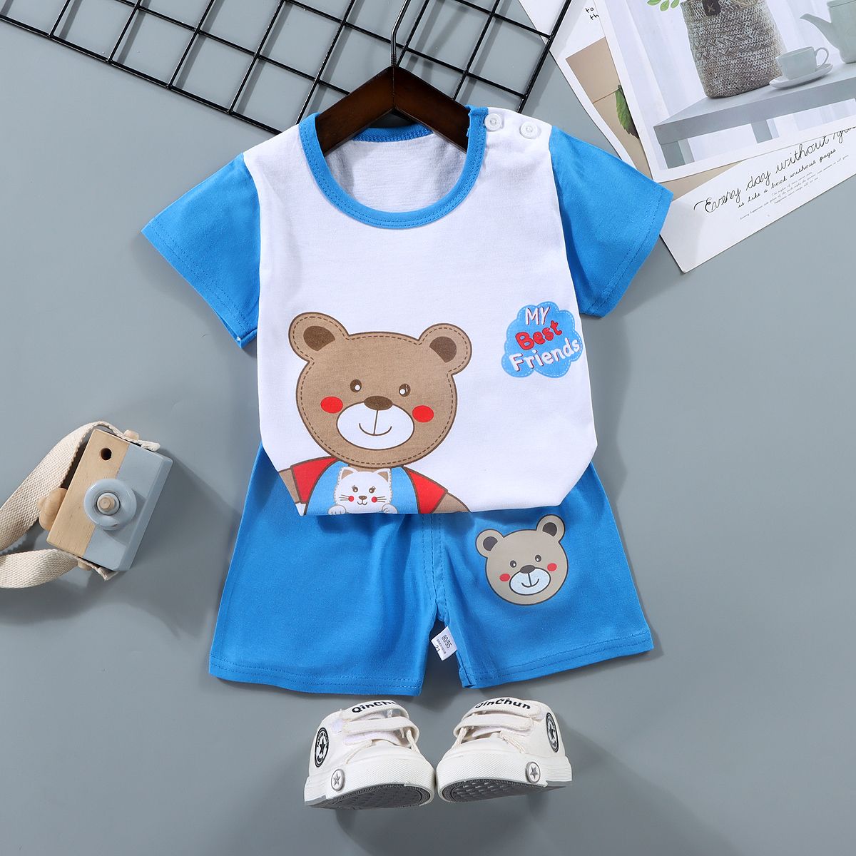 Boy's Summer Casual Clothing Set 100% Cotton Solid Fabric High Quality Kids Wear Newborns 9-Year-Olds Printed Logo Going Suit