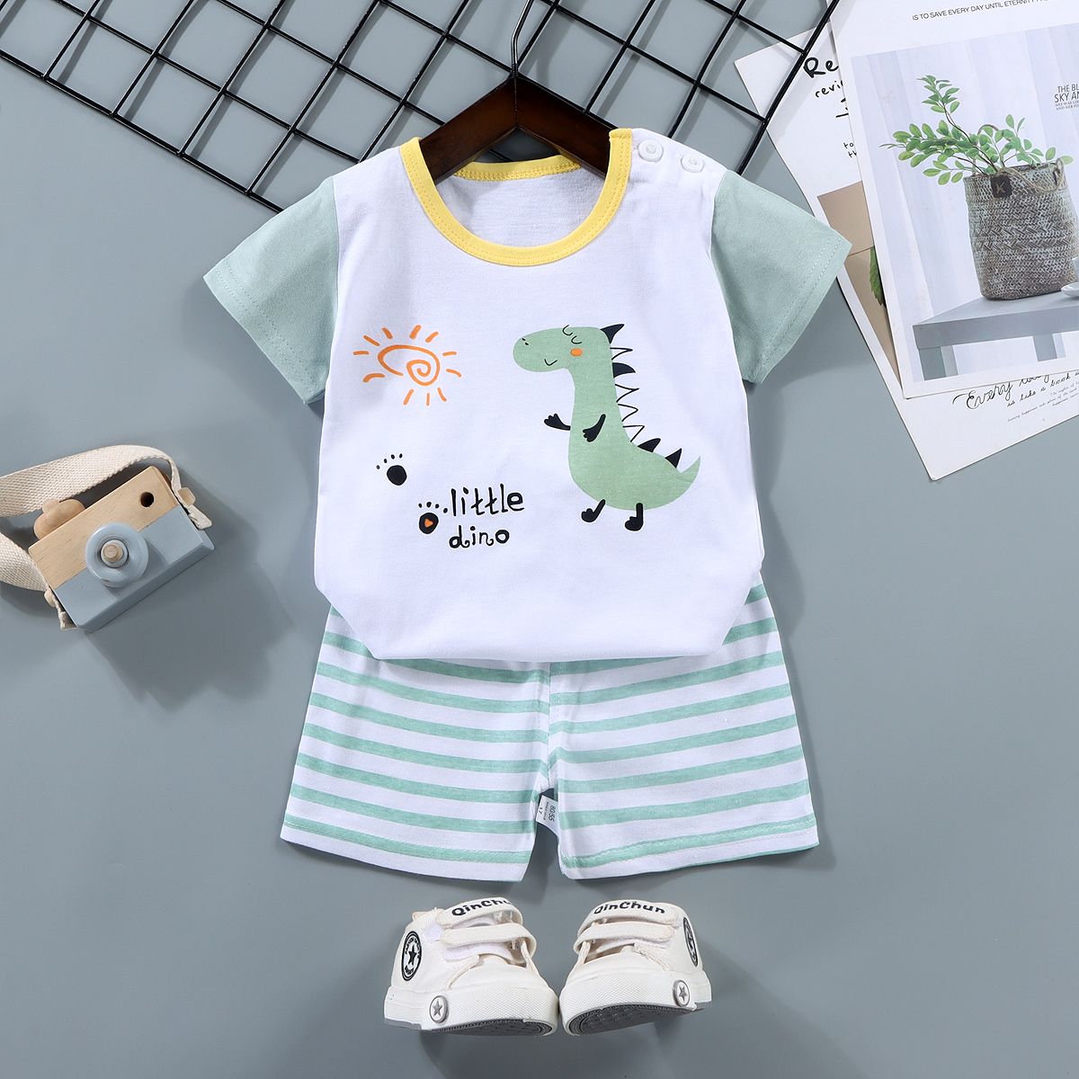 Boy's Summer Casual Clothing Set 100% Cotton Solid Fabric High Quality Kids Wear Newborns 9-Year-Olds Printed Logo Going Suit