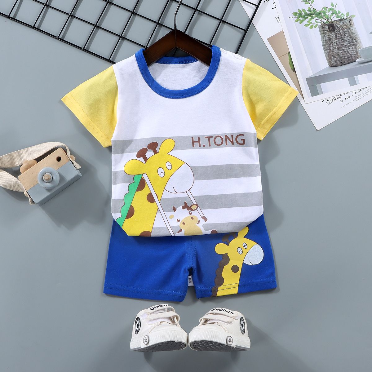 Boy's Summer Casual Clothing Set 100% Cotton Solid Fabric High Quality Kids Wear Newborns 9-Year-Olds Printed Logo Going Suit