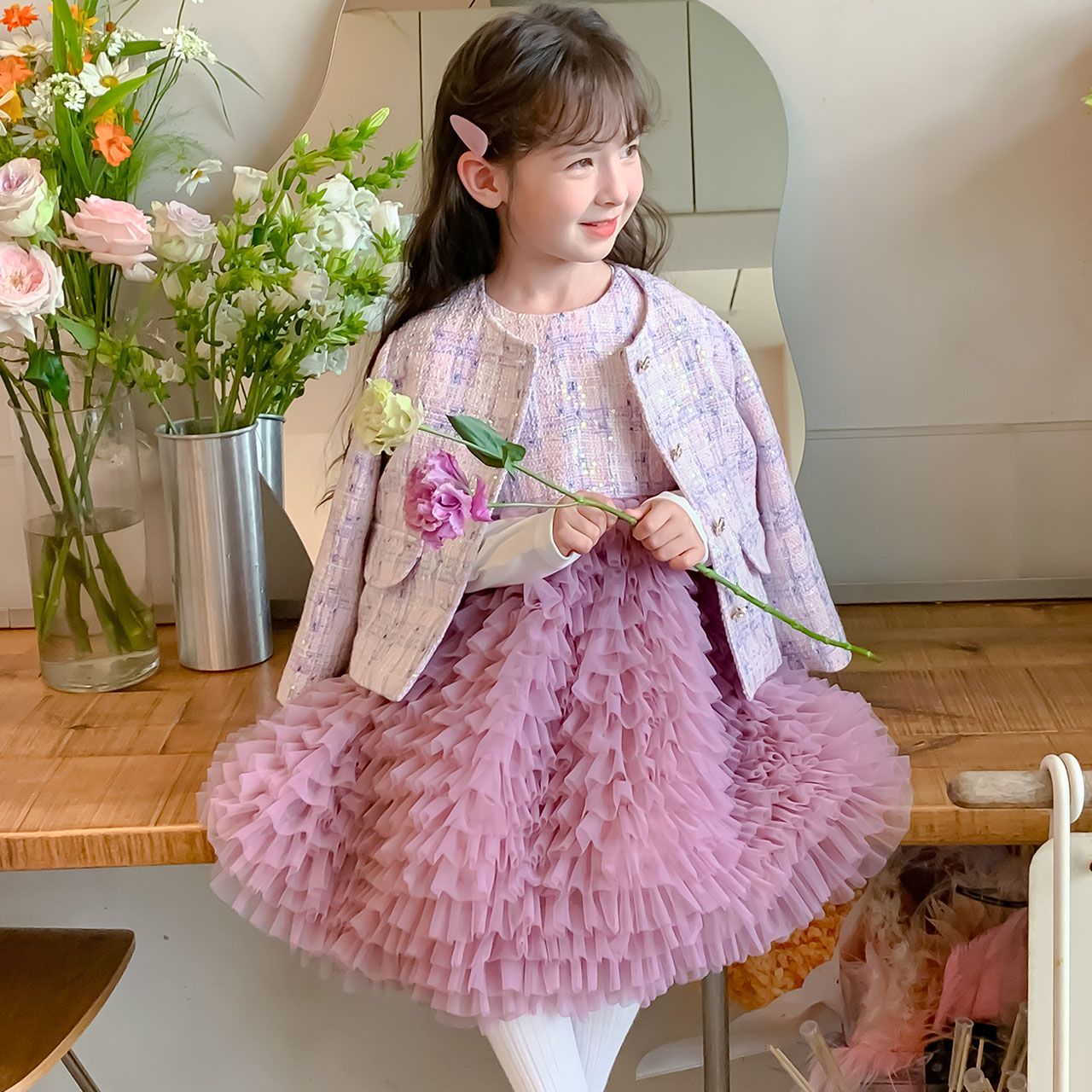 2024 New Boutique Wholesale Princess lolita Dress for Baby Kids Ruffle long Sleeve Clothing for Children