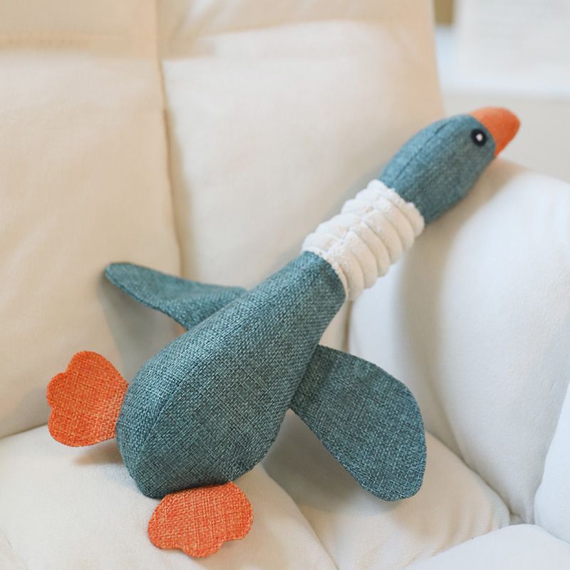 Linen Squeaky Pet Toy Durable Goose Design with Natural Fabric Perfect for Chewing and Playing