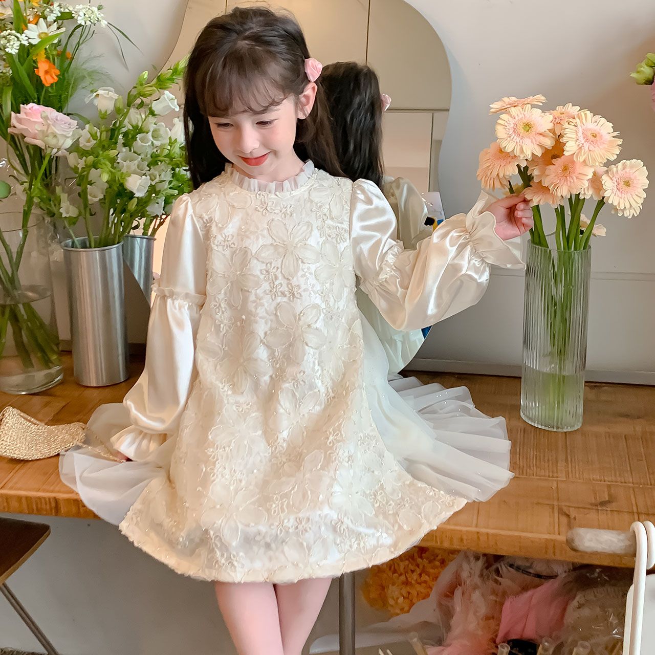 2024 New Boutique Wholesale Princess lolita Dress for Baby Kids Ruffle long Sleeve Clothing for Children YH-66745