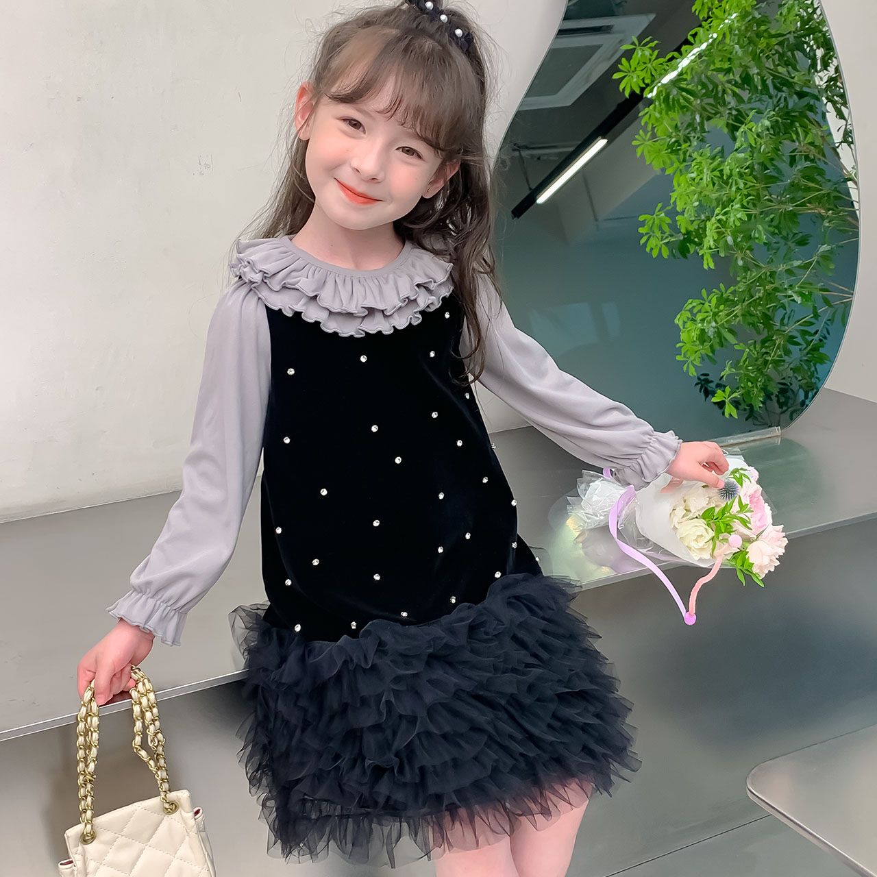 2024 New Boutique Wholesale Princess lolita Dress for Baby Kids Ruffle long Sleeve Clothing for Children YH-66743