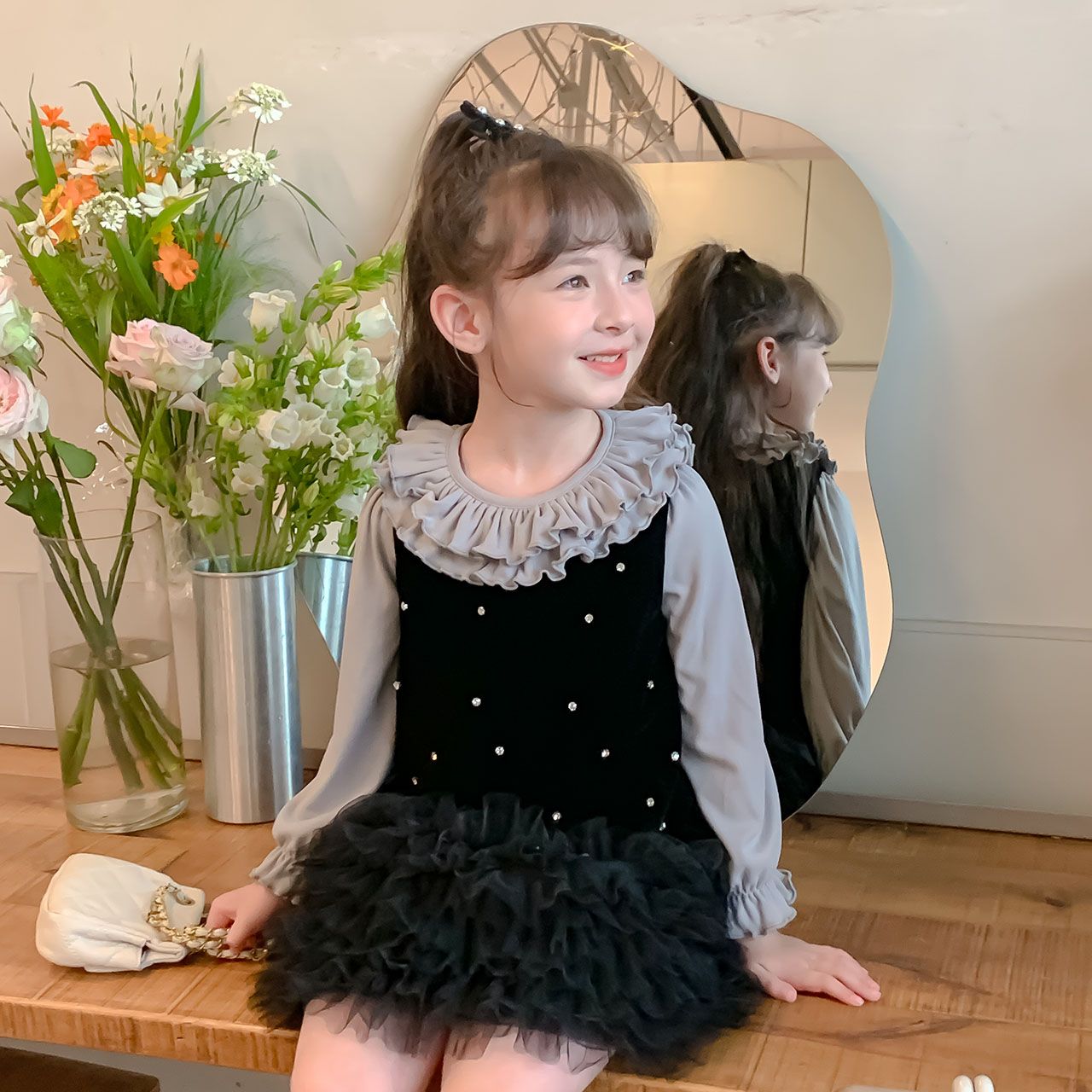 2024 New Boutique Wholesale Princess lolita Dress for Baby Kids Ruffle long Sleeve Clothing for Children YH-66743