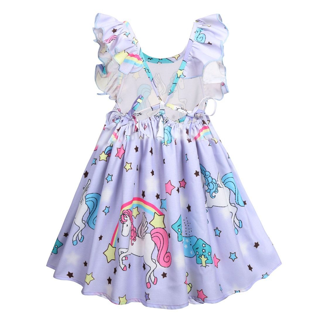 Girls' Cool Summer Unicorn Print Ruffle Sleeve Dress - Soft, Comfortable, and Adorably Cute