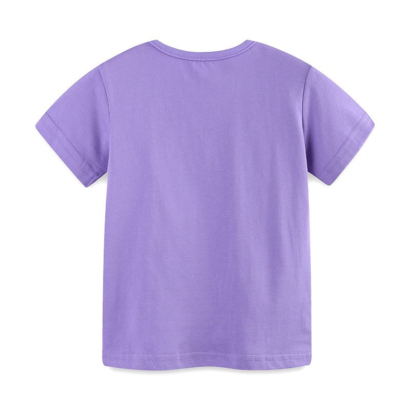 Girls' Summer Purple T-Shirt - Cute Butterfly Print Short Sleeve Top for Kids, Soft and Comfortable Casual Wear