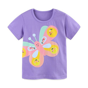 Girls' Summer Purple T-Shirt - Cute Butterfly Print Short Sleeve Top for Kids, Soft and Comfortable Casual Wear