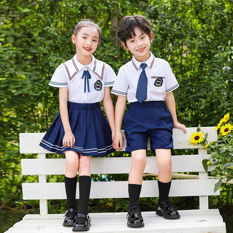 Summer cotton conditions matching and customized badge school uniform children's clothing first grade