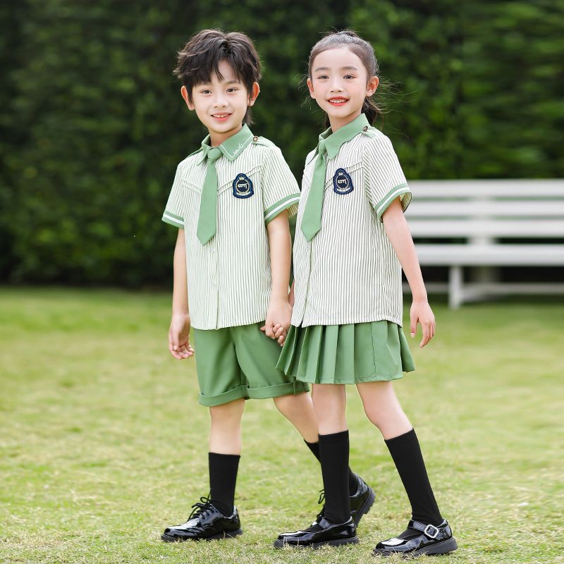 Summer cotton conditions matching and customized badge school uniform children's clothing third grade