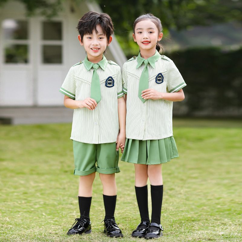 Summer cotton conditions matching and customized badge school uniform children's clothing third grade