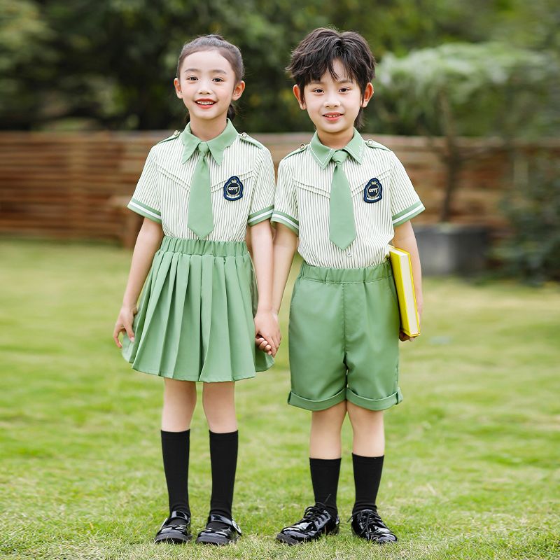 Summer cotton conditions matching and customized badge school uniform children's clothing third grade