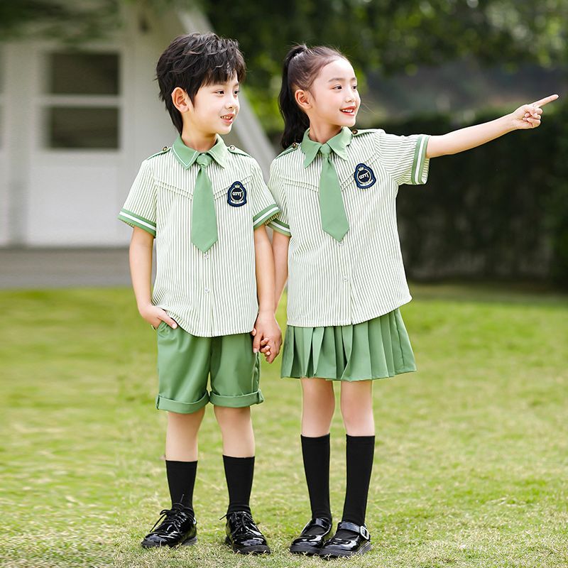 Summer cotton conditions matching and customized badge school uniform children's clothing third grade