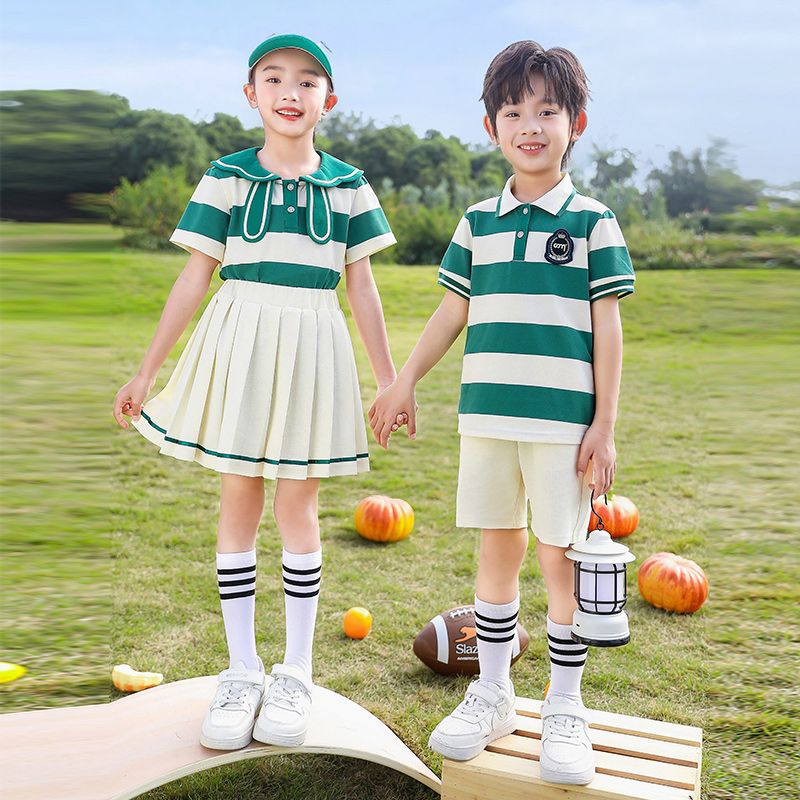 Summer cotton conditions matching and customized badge school uniform children's clothing fourth grade