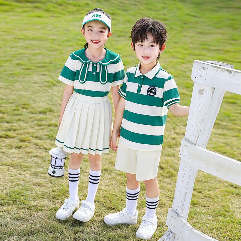 Summer cotton conditions matching and customized badge school uniform children's clothing fourth grade