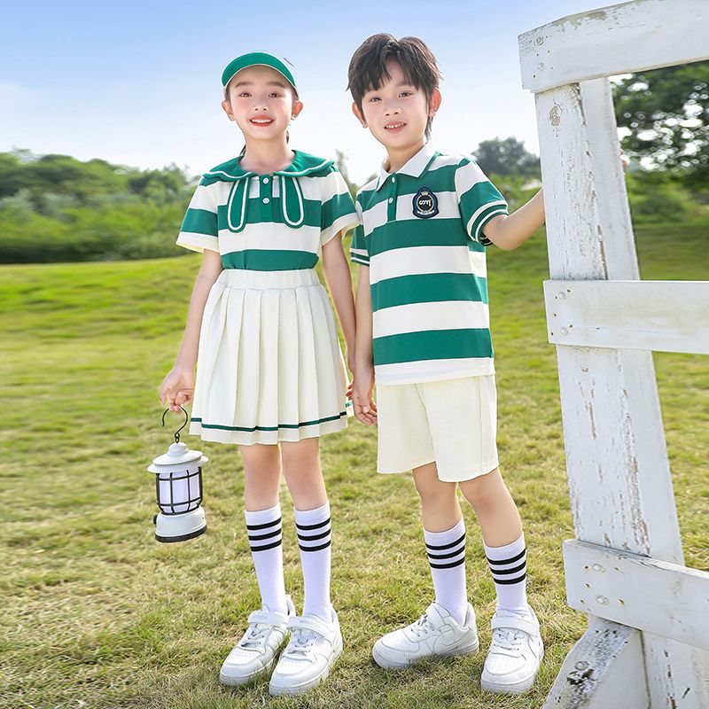 Summer cotton conditions matching and customized badge school uniform children's clothing fourth grade