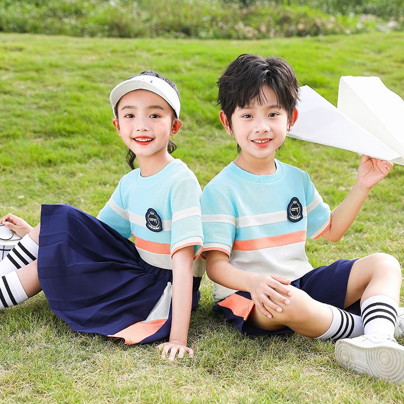 Summer cotton conditions matching and customized badge school uniform children's fifth grade