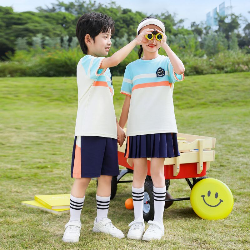 Summer cotton conditions matching and customized badge school uniform children's fifth grade