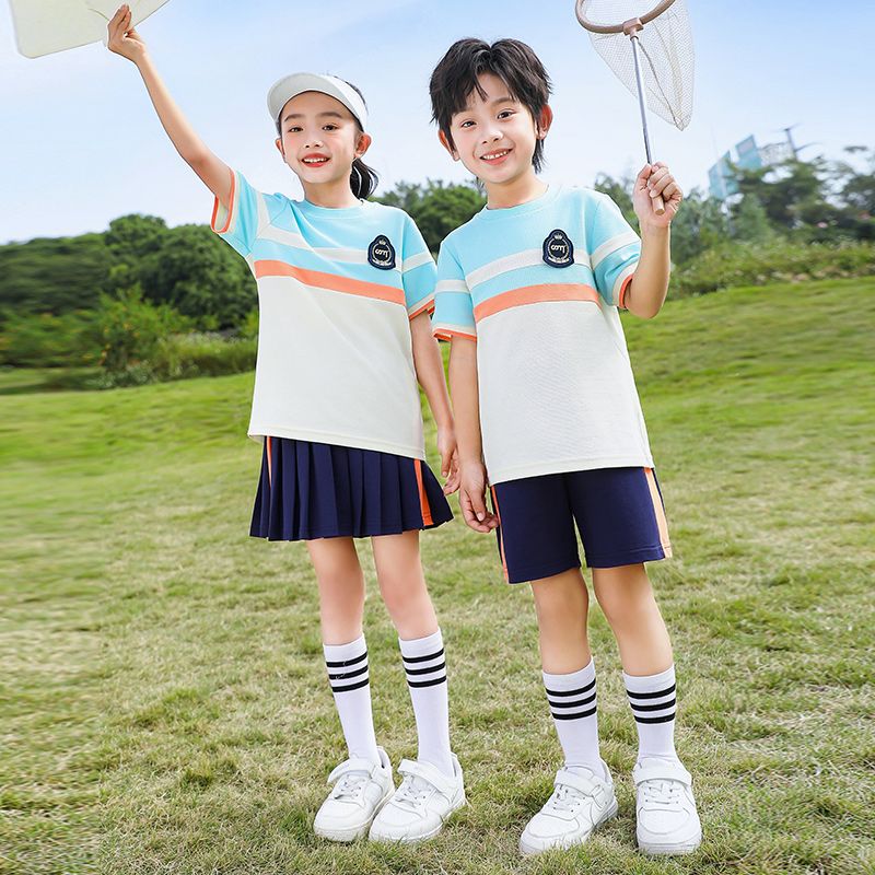 Summer cotton conditions matching and customized badge school uniform children's fifth grade