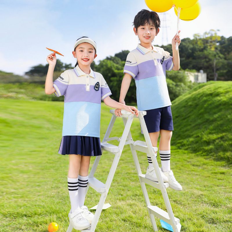 Summer cotton conditions matching and customized badge school uniform children's fourth grade