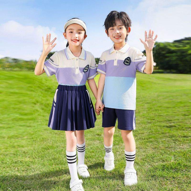 Summer cotton conditions matching and customized badge school uniform children's fourth grade