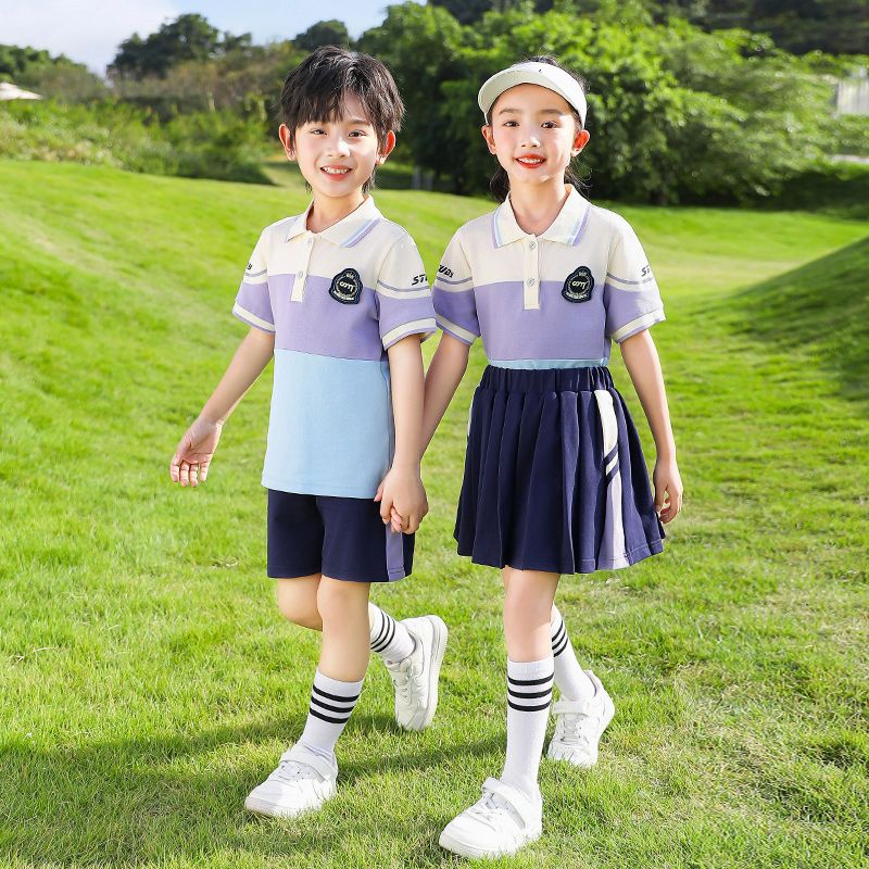 Summer cotton conditions matching and customized badge school uniform children's fourth grade