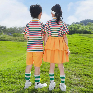 Summer cotton conditions matching and customized badge school uniform children's third grade