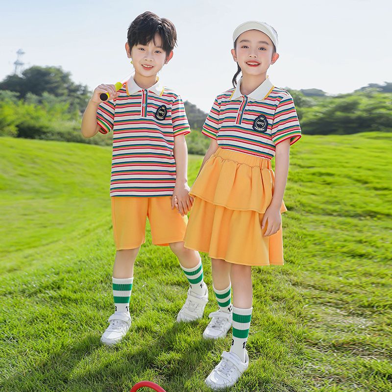 Summer cotton conditions matching and customized badge school uniform children's third grade