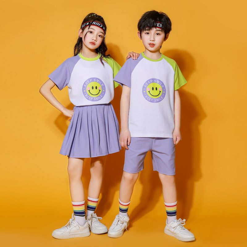 Summer cotton conditions matching and customized badge school uniform children second grade