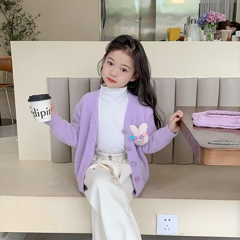 V-Neck Autumn and Spring New 3-7 years old Girls Casual purple sweaters YH-66738