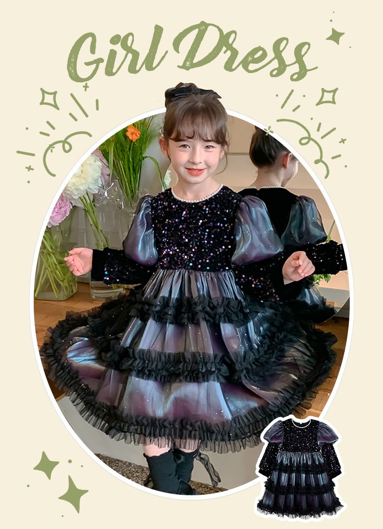 High quality girl dress beautifully embroidered sequin lace children party dress for little girl