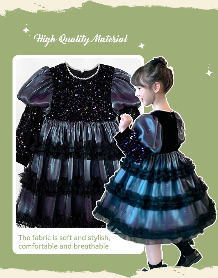 High quality girl dress beautifully embroidered sequin lace children party dress for little girl